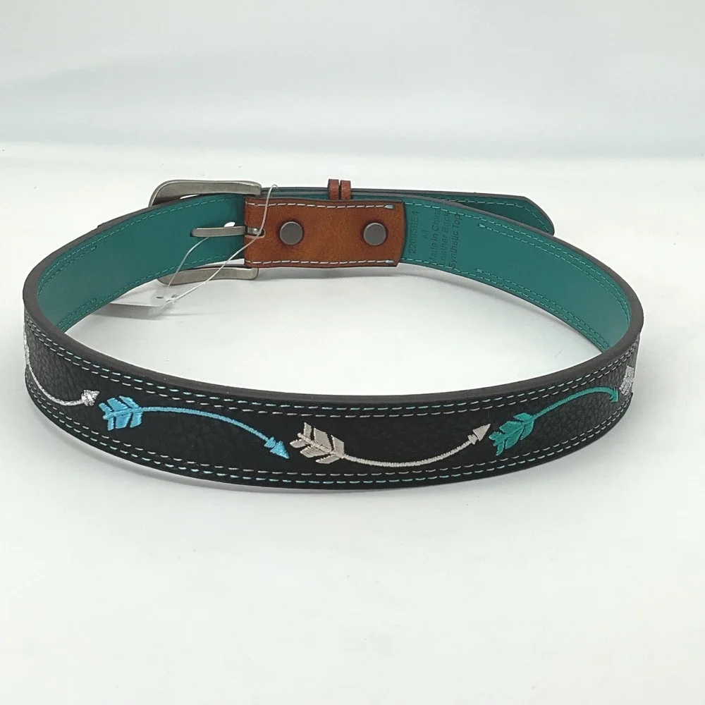 Catchfly Studio Kids Leather Belt Turquoise Arrow Embroidery Size M‎